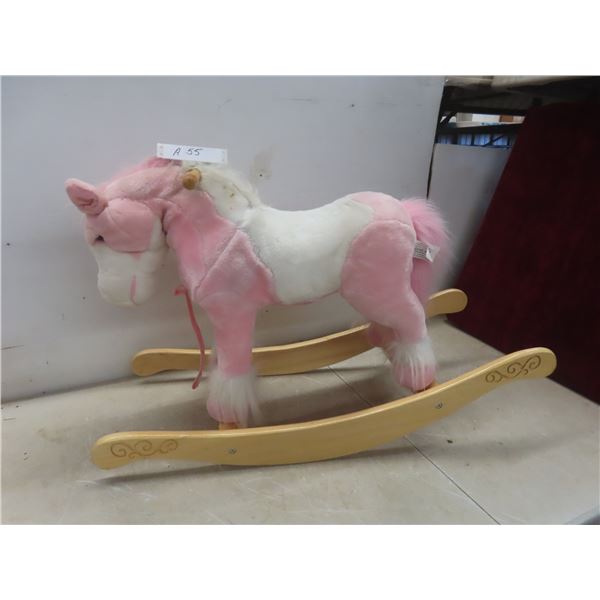 Fuzzy Pink Rocking Horse (20" × 31" × 13")