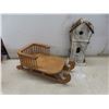 Image 1 : Vintage Wooden Sleigh (9" × 22½" × 10") and Decorative Bird House
