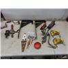 Image 1 : Vintage Tools Including Drills, Planes, Engine Oiler, Meat Grinder, Planer Blades, Tow Balls, and
