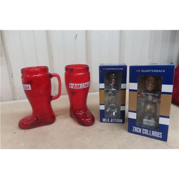 Pair of "I Am Canadian" Red Beer Mugs and Blue Bomber Zach Collaros & Willie Jefferson Limited