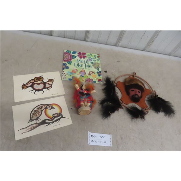 Spirit Mask Louis Riel 2003, "I Am Metis" Book, and Indigenous Prints