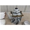 Image 2 : Oriental Tea Pot Black/White, Serving Tray, and Cups