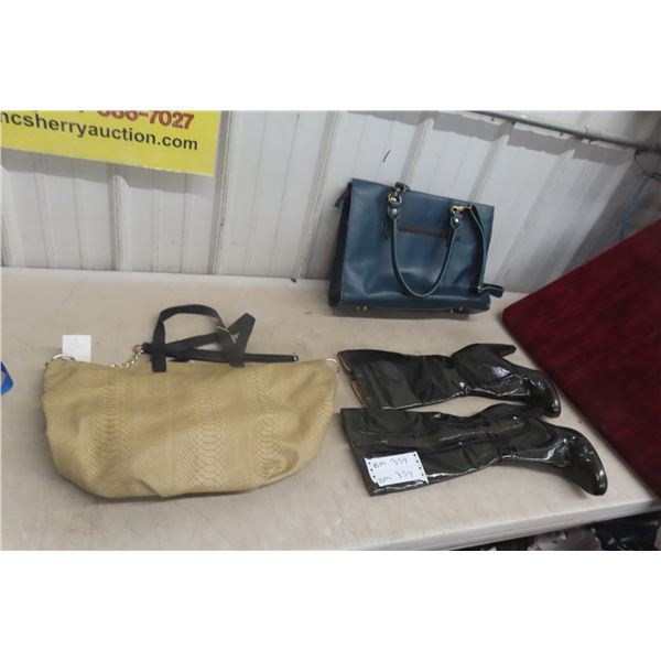 Ladies Patent Leather Green Sofft Boots Size 9, Green Leather Handbag/Briefcase Style, and New