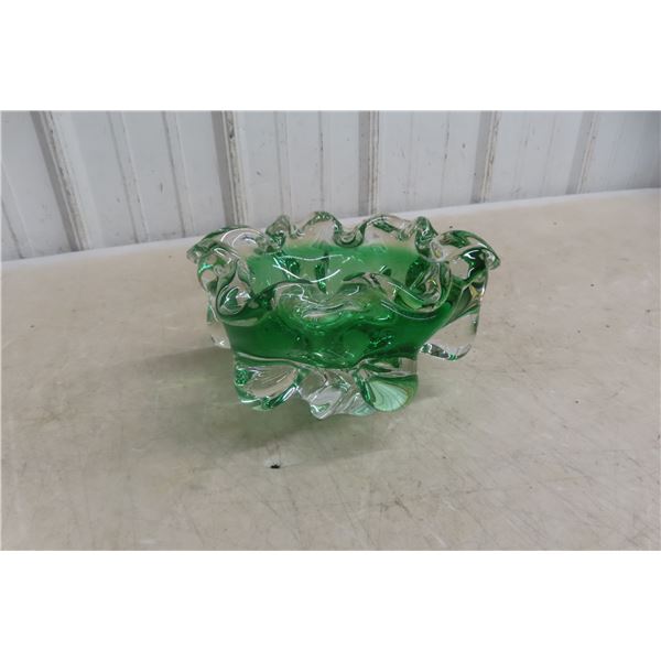 Vintage Green and Clear Crystal Bowl (Art Glass)