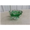 Image 1 : Vintage Green and Clear Crystal Bowl (Art Glass)