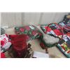 Image 4 : Christmas Tree Skirt, Handmade Quilt, Four Stockings, and Variety of Christmas Decorations