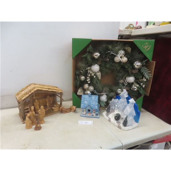 Christmas Wreath and Manger Set with Figures and More