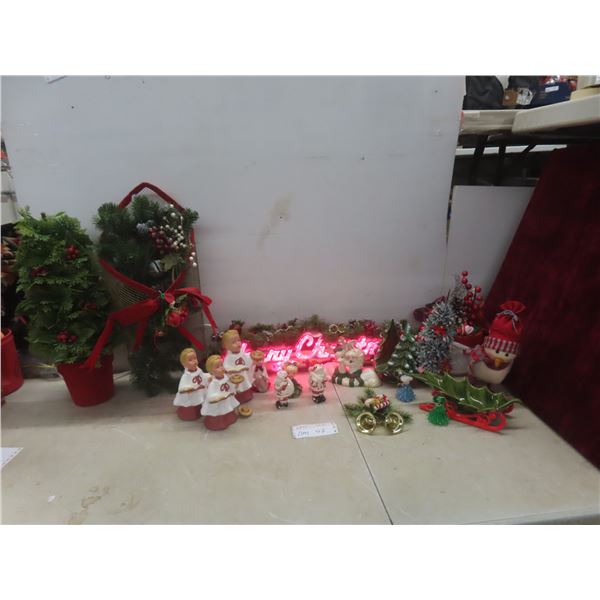 Vintage Christmas Décor Lot Including Candle Holder, Napkin Holder, Salt & Pepper Shakers, and