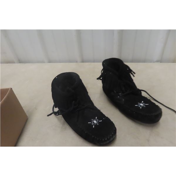 Pair of Moccasins and Wooden Cabinet 67" x 51" x 18"