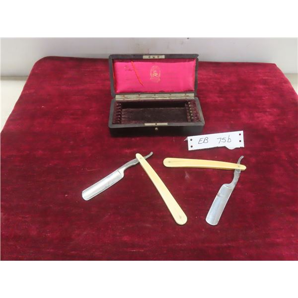 Two Vintage Straight Razors with Case (Case Damaged)