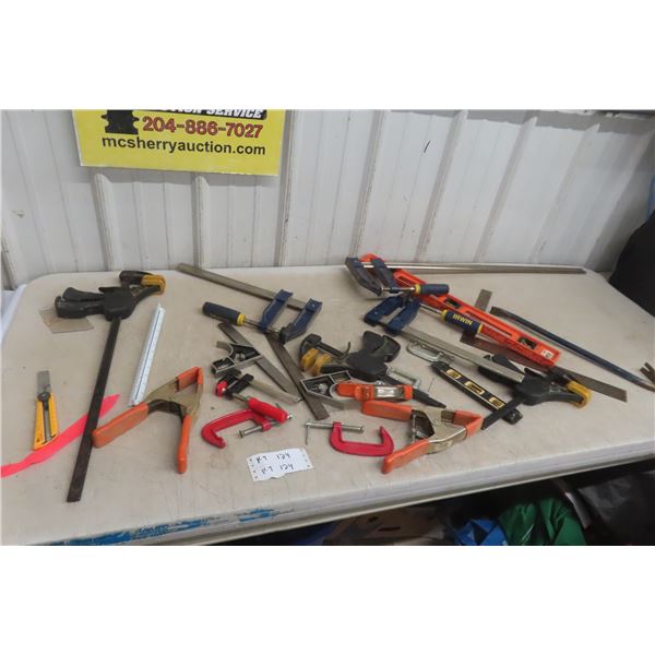 Clamps, Level, and Wrecking Bar