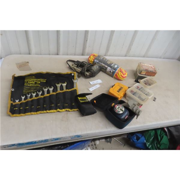 Wrench 7/8 Set, Power Stapler, Torpedo Laser Level, Moisture Meter, and Nailer
