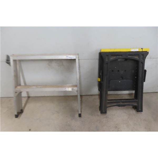 Two Folding Saw Horses: One Poly and One Aluminum