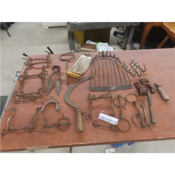 Horse Bits, Spurs, Hay Bale Hook, Butcher Hook, and More