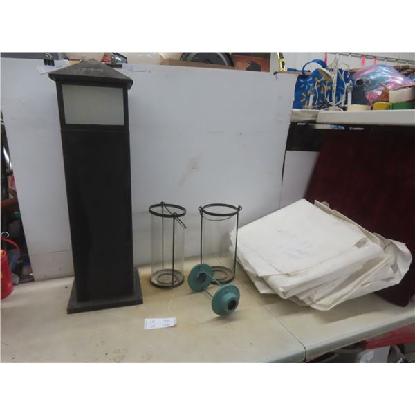 Tree Covers, 34" Tall Lamp-Post Cover, and Two Glass Candle Holders
