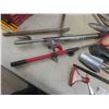 Image 5 : Two Plastic Gas Containers, Steering-Wheel Lock with Key, Garden Tools, Sprayer, Bore Spray,