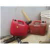 Image 9 : Two Plastic Gas Containers, Steering-Wheel Lock with Key, Garden Tools, Sprayer, Bore Spray,