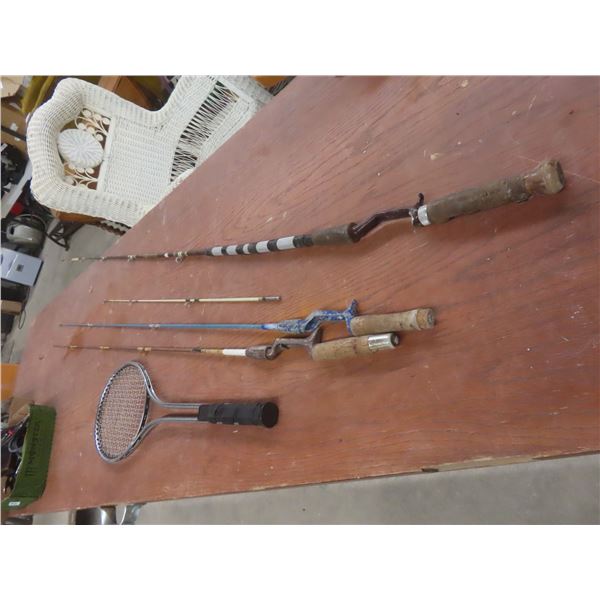 Three Fishing Rods and One Tennis Racket
