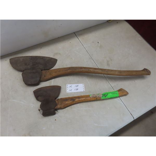 Two Broad Axes with Wooden Handles