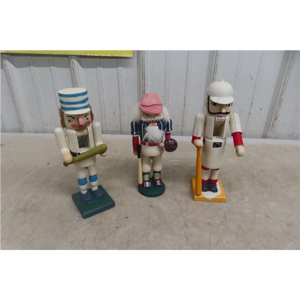 Set of Three Vintage Hand-Painted Wooden Ballplayer Nutcrackers