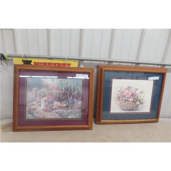 Pair of Prints in Solid Oak Frames (19" × 23")