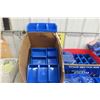 Image 3 : Three Boxes of New Heavy Blue Plastic Rust-Proof Interlocking Bins for Parts, Hardware, and Office