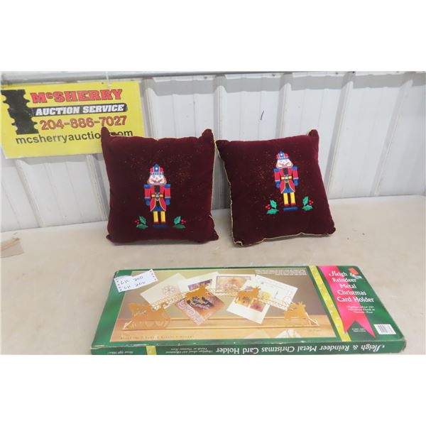 Pair of New Nutcracker-Themed Accent Pillows with Embroidered Motif and New Christmas