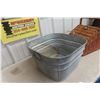 Image 3 : Large Antique Galvanized Wash Basin and Unused Vintage Wicker Picnic Basket with Complete Dish and