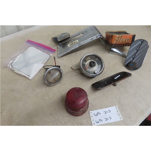 Vintage Flex Piston Rings, New Old Stock, Auto Dash Chrome Trim, Two Pontiac Mirrors and More
