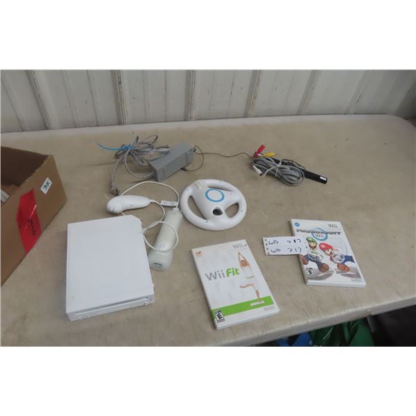 Nintendo Wii Console with Controller, Accessories, Sensor Bar, and Mario Kart Game