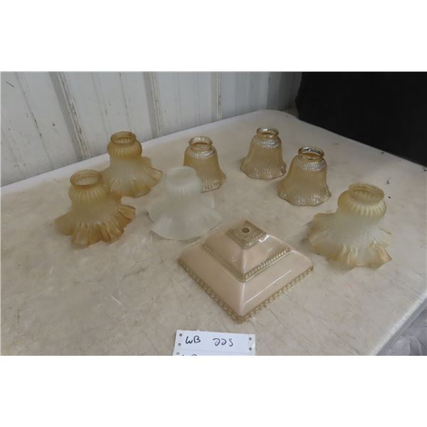 Eight Vintage Ruffled Glass Light Shades (One Plastic)
