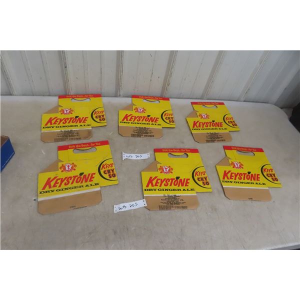 Six Vintage Keystone Dry Ginger Ale ‘Golden Boy’ Cardboard Soda Cases