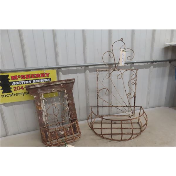 2 x Antique Hanging Iron Wall Planter (Largest 18" × 28")