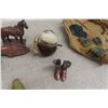 Image 6 : Vintage Western Décor Lot Including Ashtrays, Boots, Horseshoe, Medicine Bottle, and Woods Canvas