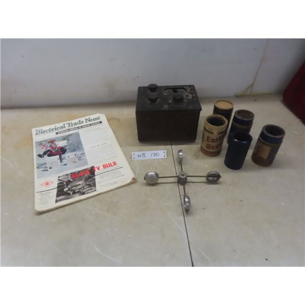 Antique 1920s Radiola Westinghouse Receiver with Electrical Magazine and Five Edison Cylinder Music