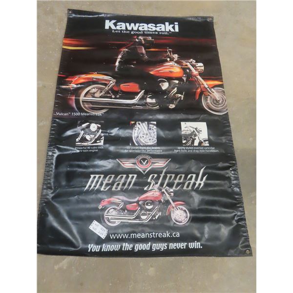 Large Kawasaki Vulcan V Motorcycle Vinyl Banner, 71" x 47"