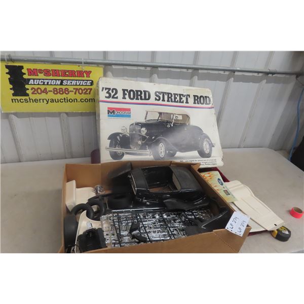 Monogram 1/8 Scale Model of 32 Street Rod Unassembled with Box, Vintage