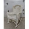 Image 1 : White Wicker Rocking Chair, Ornate Circular Back Motif, Openwork Sides, Rolled Arms