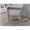 Image 2 : White Wicker Rocking Chair, Ornate Circular Back Motif, Openwork Sides, Rolled Arms