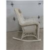Image 3 : White Wicker Rocking Chair, Ornate Circular Back Motif, Openwork Sides, Rolled Arms