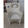 Image 7 : White Wicker Rocking Chair, Ornate Circular Back Motif, Openwork Sides, Rolled Arms