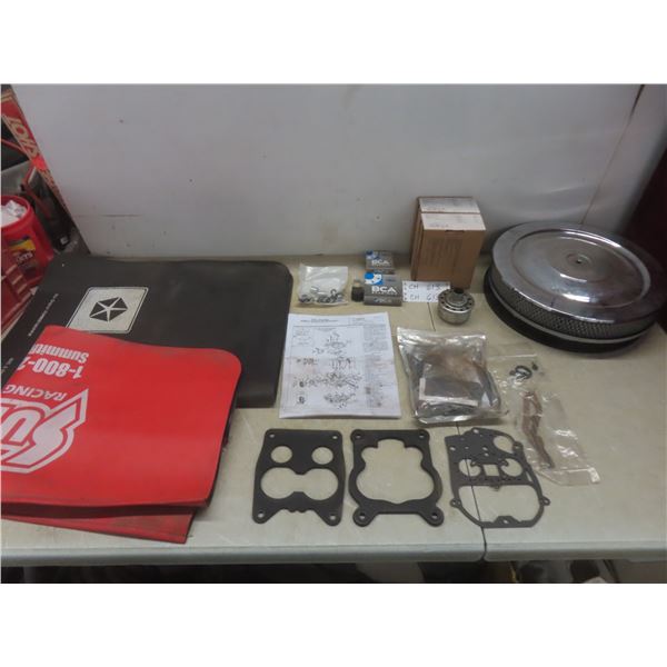 Two Fender Tool Mats, Miscellaneous Auto Parts, and Air Cleaner