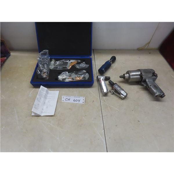 Mac and BluePoint Air Tools Including 1/4" Mini Grinders, 1/4" Ratchet, and BluePoint Micrometer