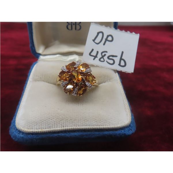 9K Gold Ring With Citrine and Diamonds, Size 9 (Includes Appraisal, Valued at $1,500)