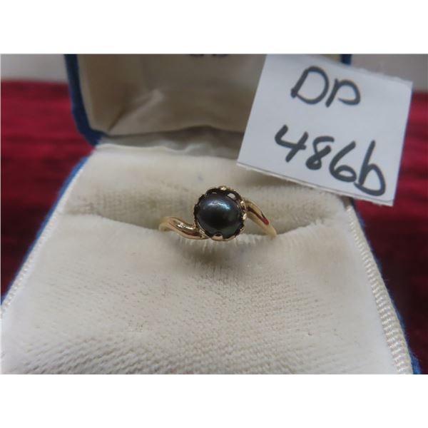 10K Gold and Black Pearl Ring, Size 7