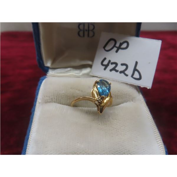 10K Gold and Natural Blue Topaz Ring, Size 7