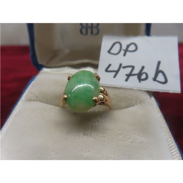 14K Gold Ring With Jadeite Jade, Size 7, With Appraisal (Total Weight 3.60 g, Replacement Value