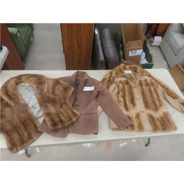 Women’s Leather and Fur Coat, Leather Jacket, and Fur Stole