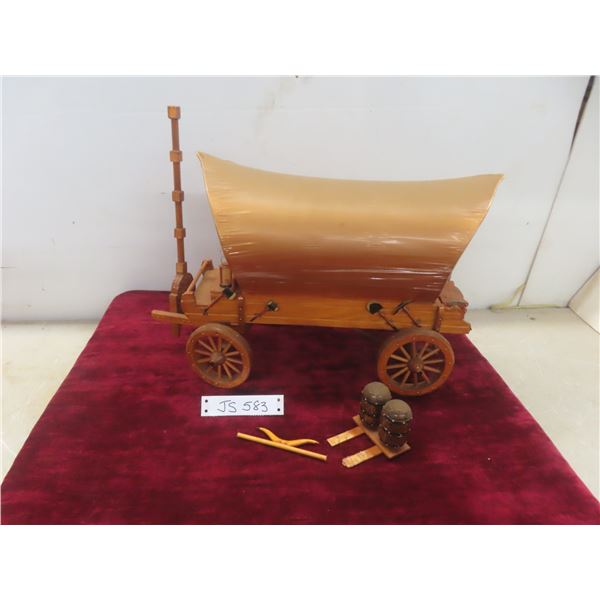 Vintage Wooden Wagon Lamp, 13" x 20" x 8"