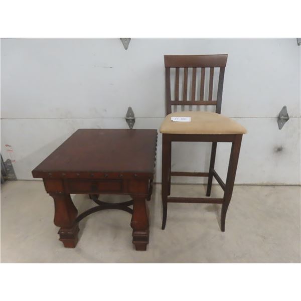 Wooden Bar Stool and End Table 23" x 24" x 26"